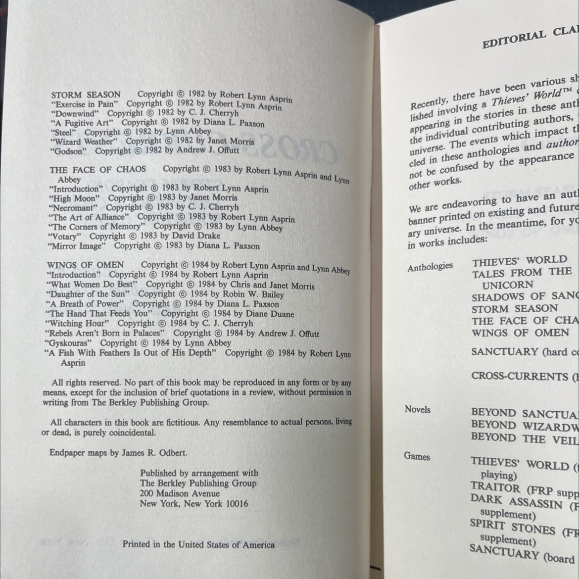 cross-currents storm season the face of chaos wings of omen book, by Robert Asprin and Lynn Abbey, 1984 Hardcover image 3