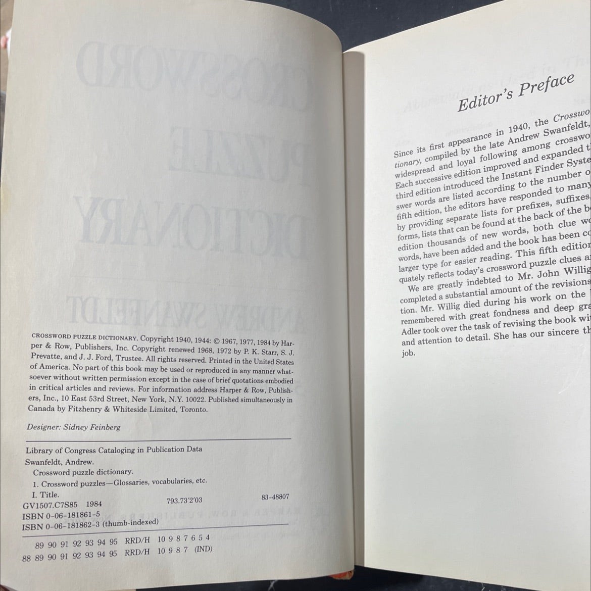 crossword puzzle dictionary book, by andrew swanfeldt, 1984 Hardcover image 3