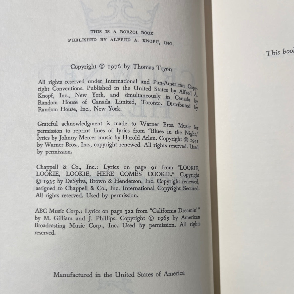 crowned heads book, by thomas tryon, 1976 Hardcover image 3