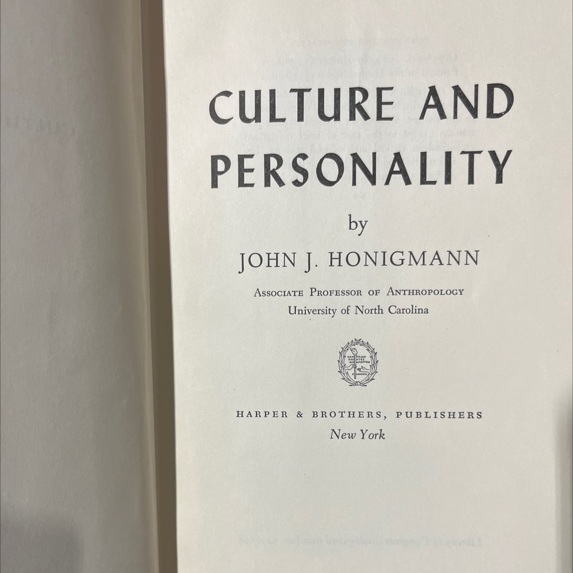 culture and personality book, by john j. honigmann, 1954 Hardcover image 2