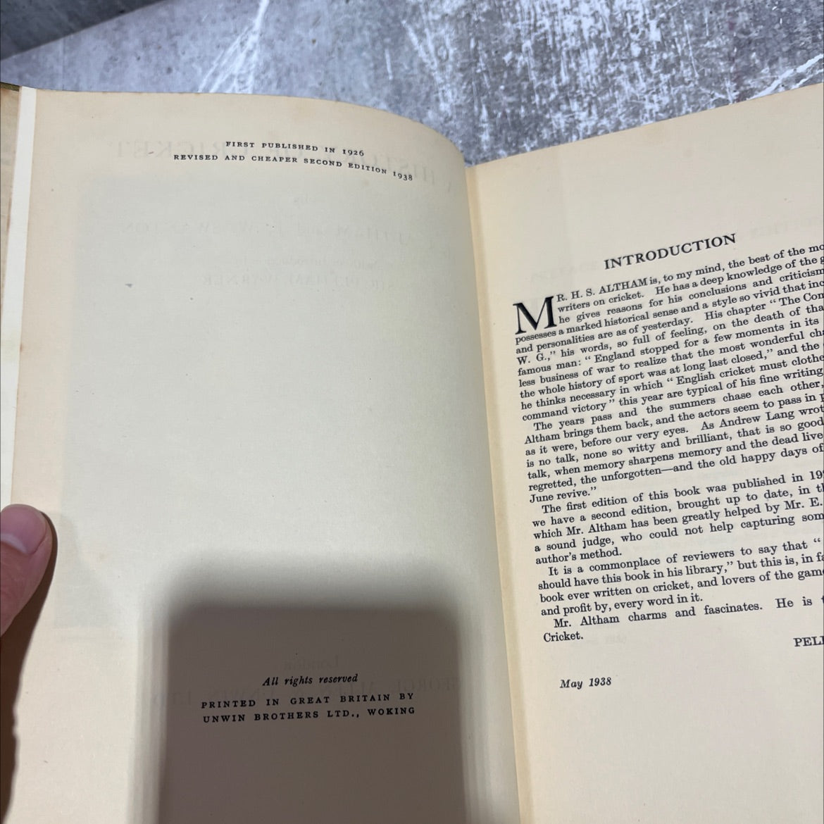 cundi a history of cricket book, by h. s. altham, e. w. swanton, 1938 Hardcover image 3