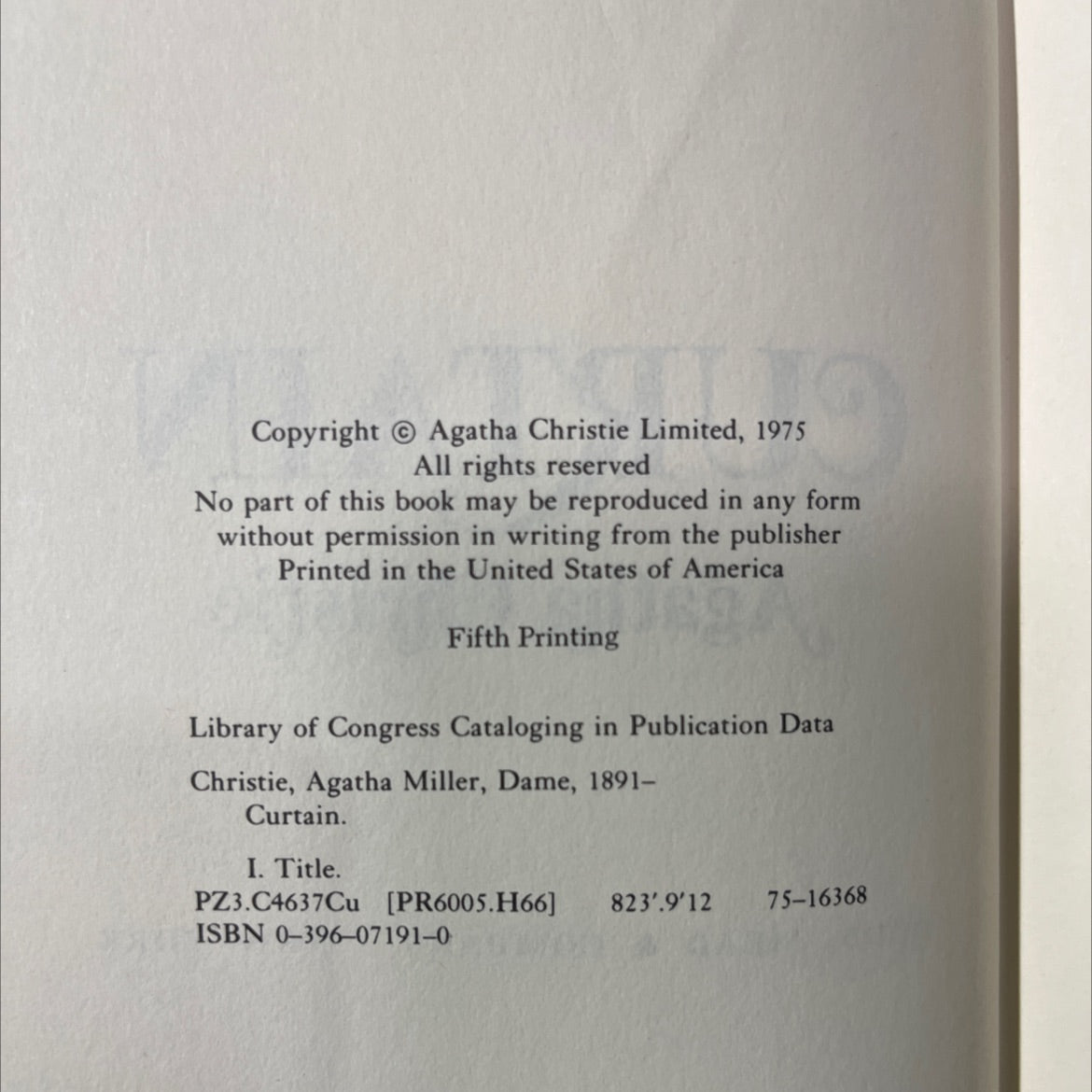 curtain book, by agatha christie, 1975 Hardcover image 3