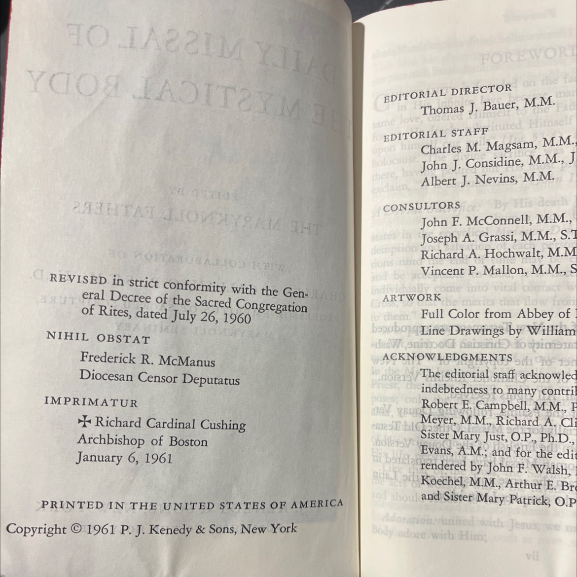 daily missal of the mystical body book, by Charles M. MM, STB, John LH.D, Albert M.M, 1961 Hardcover image 3