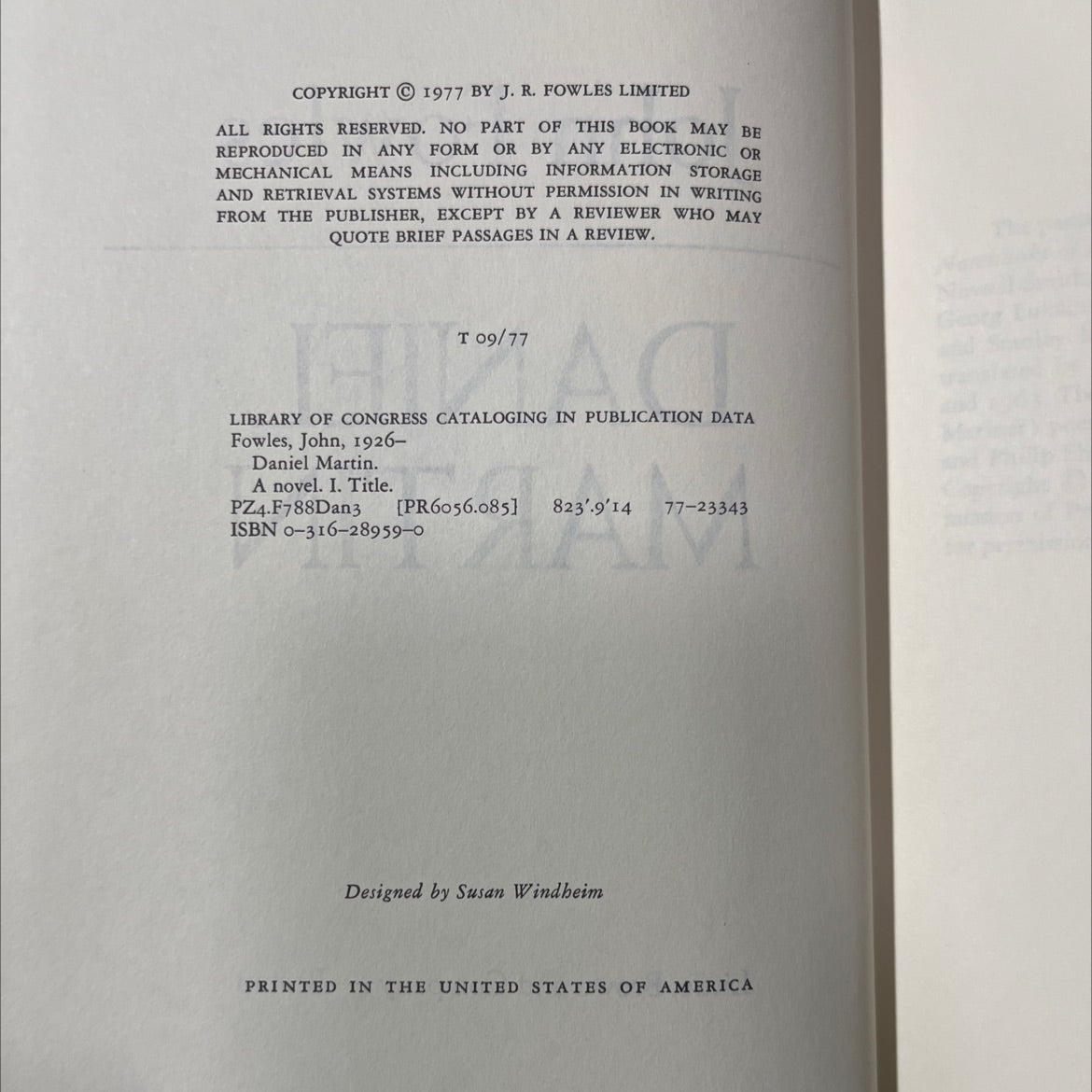 daniel martin book, by john fowles, 1977 Hardcover image 3