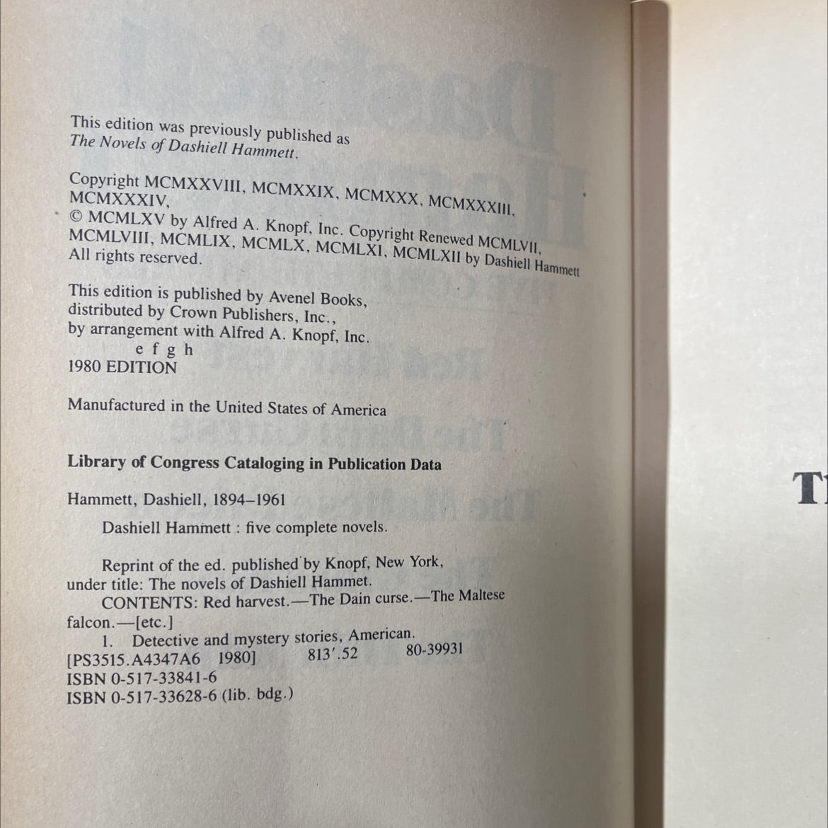 dashiell hammett five complete novels book, by Dashiell Hammett, 1980 Hardcover image 3