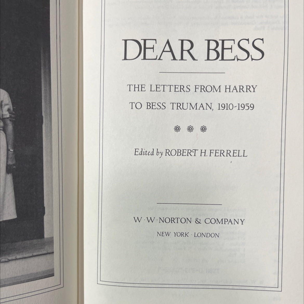 dear bess the letters from harry to bess truman 1910-1959 book, by Robert H. Ferrell, 1983 Hardcover image 2