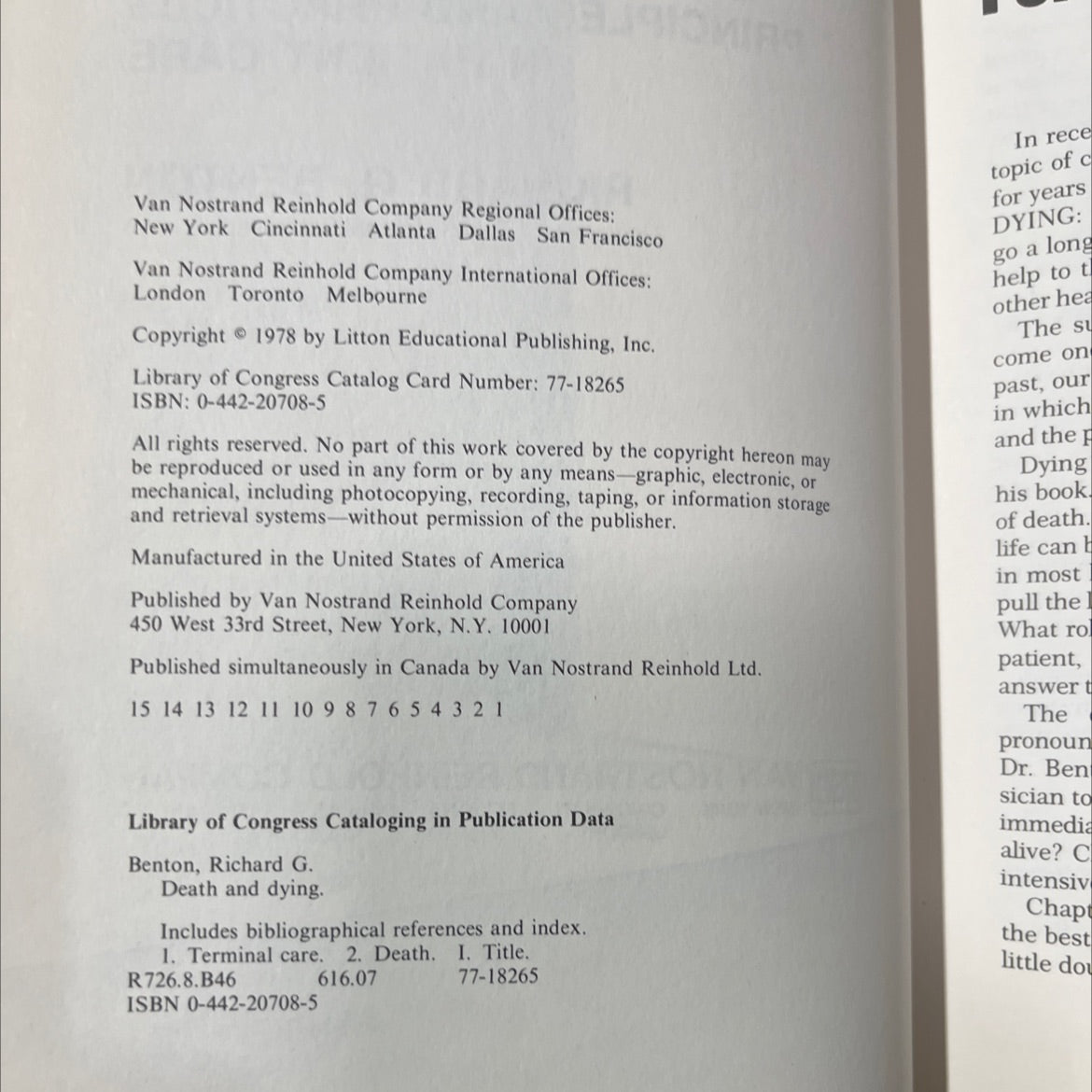 SIGNED death and dying principles and practices in patient care book, by richard g. benton, 1978 Hardcover image 3