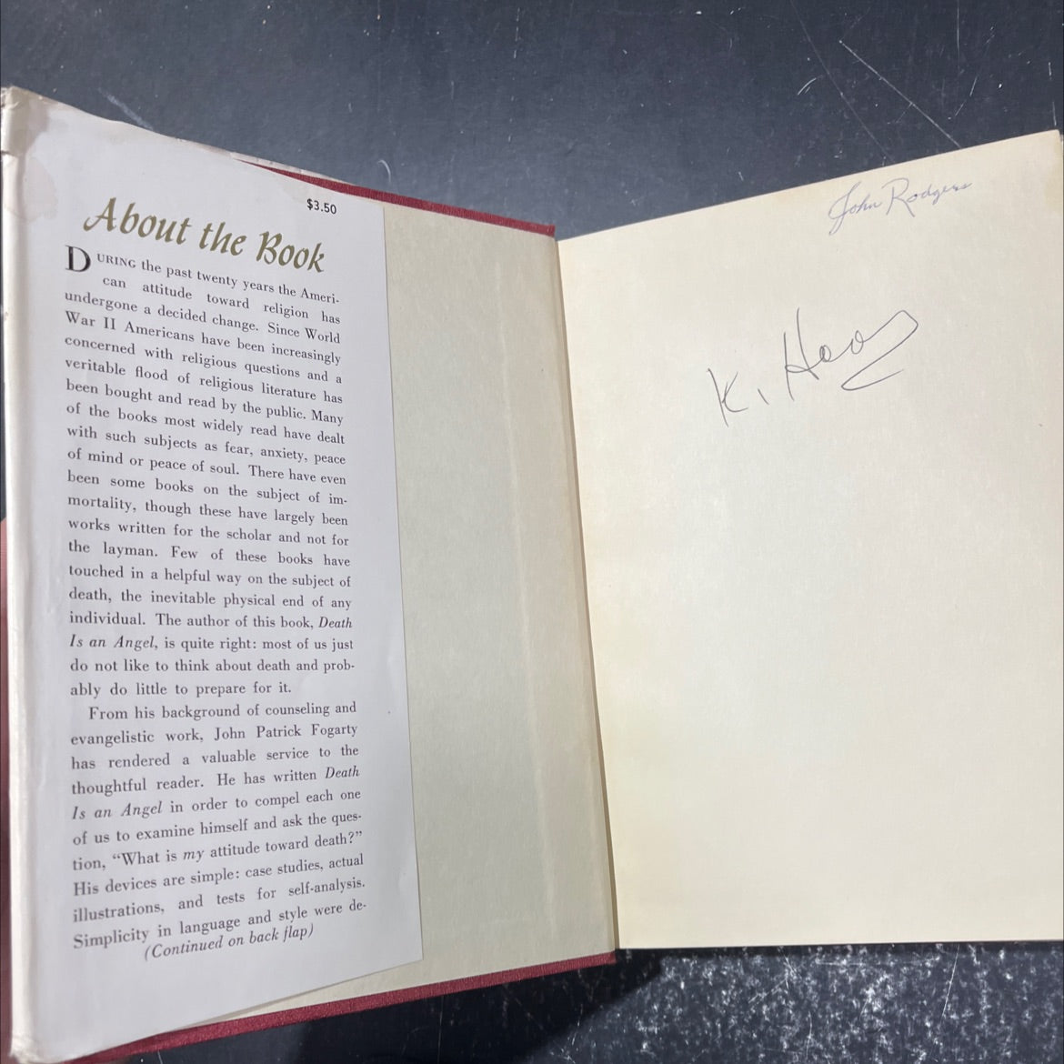 death is an angel book, by john patrick fogarty, 1959 Hardcover image 4