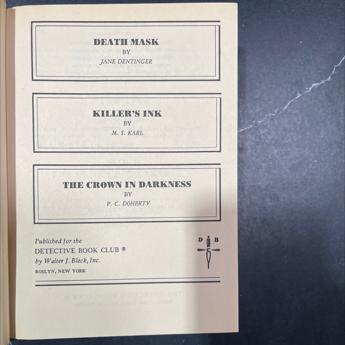 death mask book, by jane dentinger, 1988 Hardcover image 2