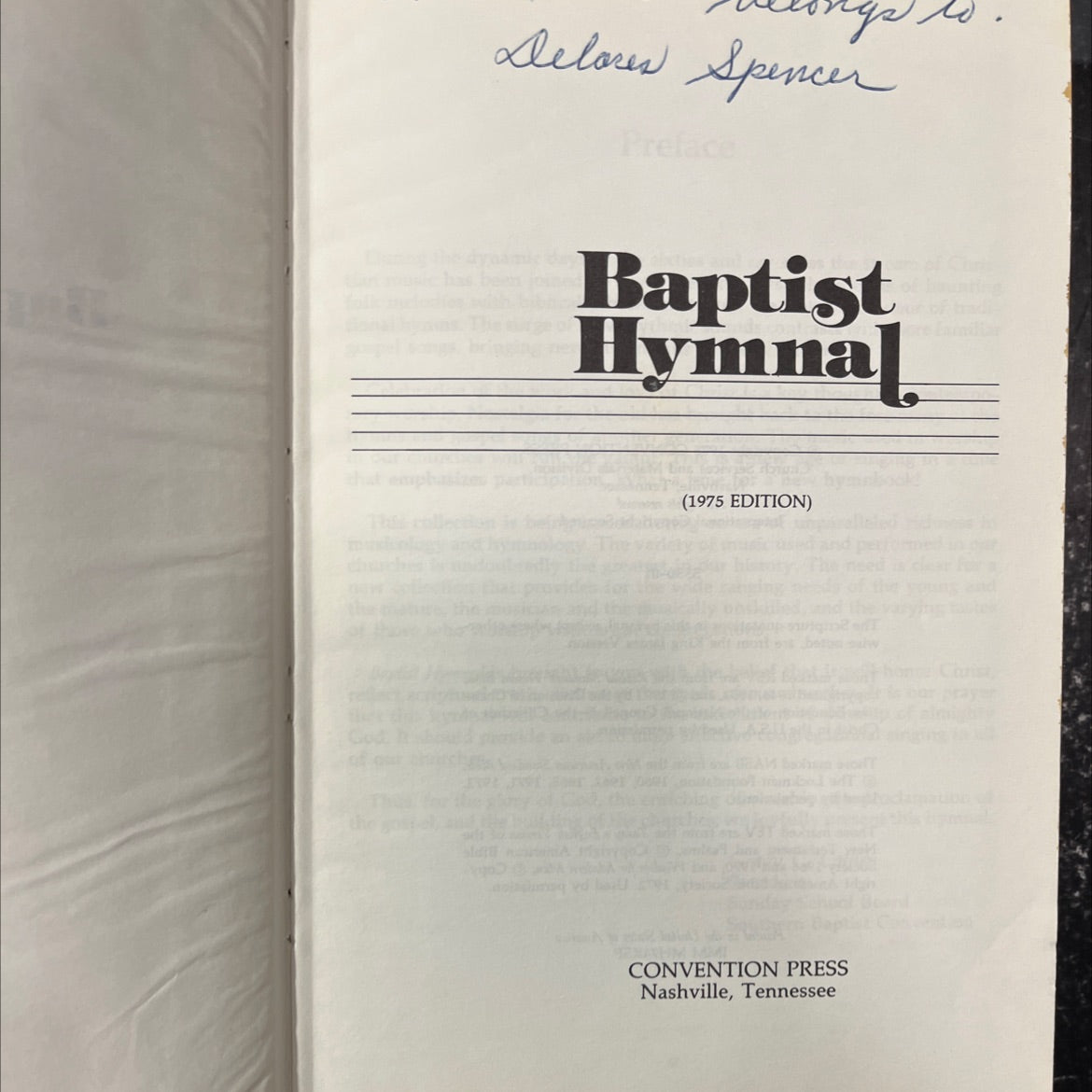 delores spencer preface baptist hymnal book, by unknown, 1975 Hardcover image 2