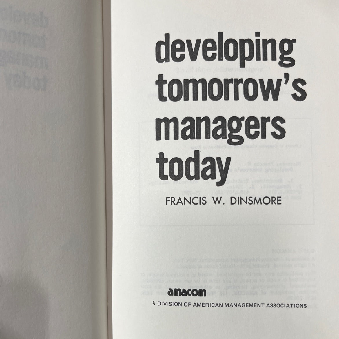 developing tomorrow's managers today book, by francis w. dinsmore, 1975 Hardcover image 2