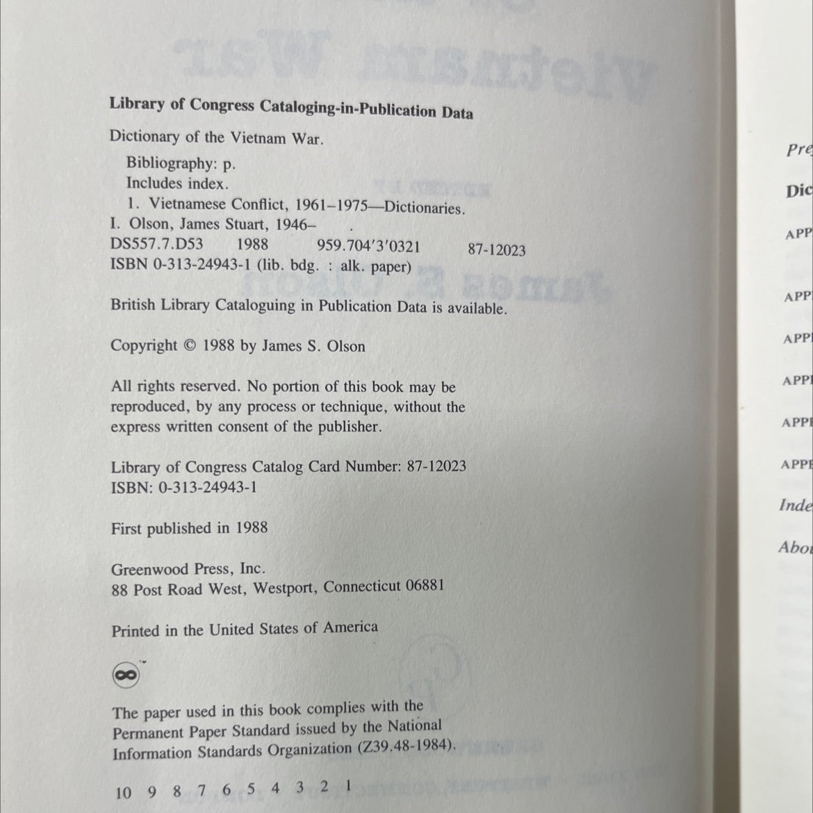 dictionary of the vietnam war book, by James S. Olson, 1988 Hardcover image 3