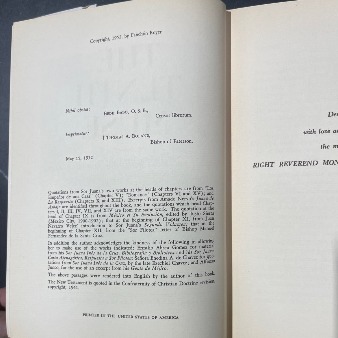 died the tenth muse sor juana inés de la cruz book, by fanchón royers, 1952 Hardcover image 3