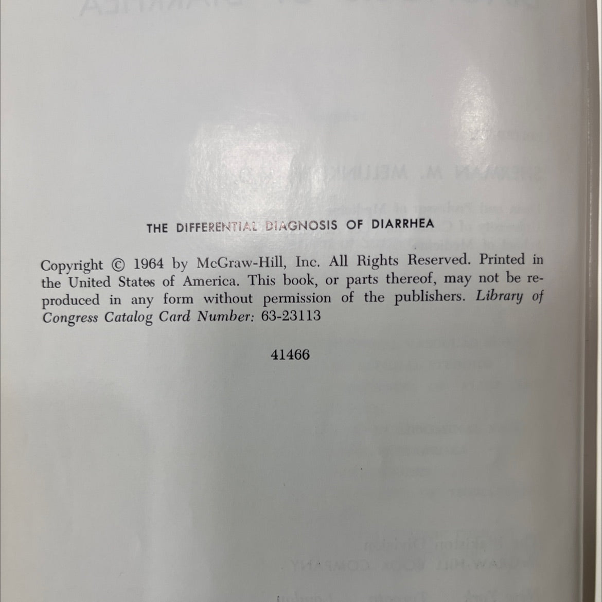 differential diagnosis of diarrhea book, by sherman m. mellinkoff, m.d., 1964 Hardcover image 3