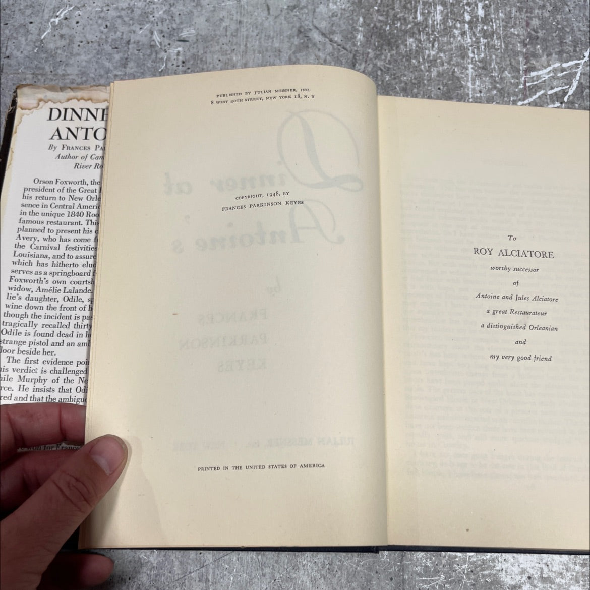 dinner at antoine's book, by frances parkinson keyes, 1948 Hardcover image 3