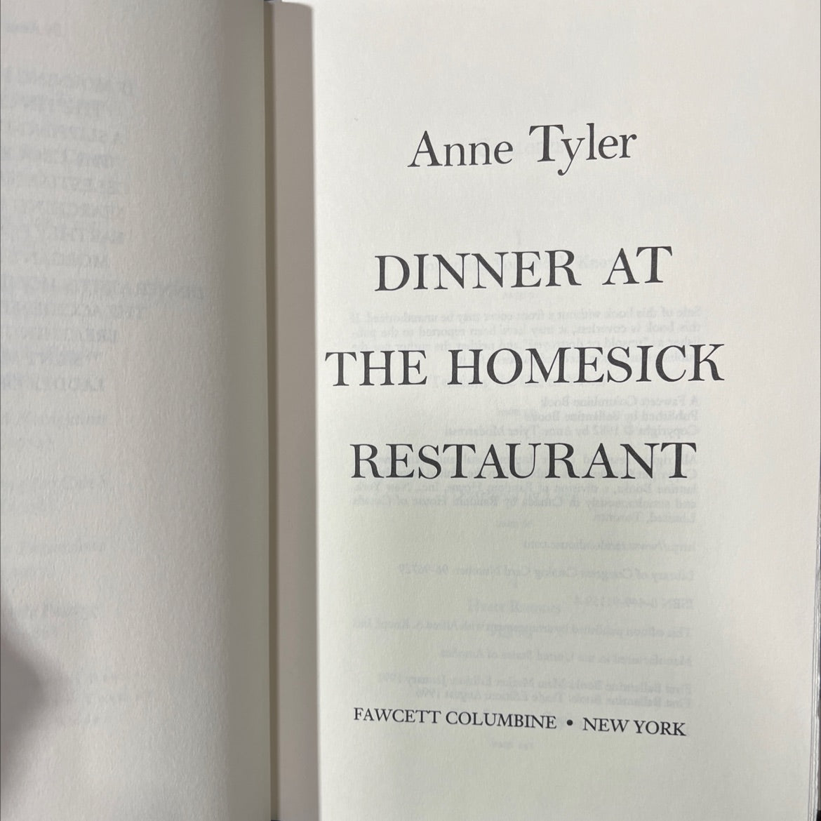 dinner at the homesick restaurant book, by Anne Tyler, 1996 Hardcover image 2