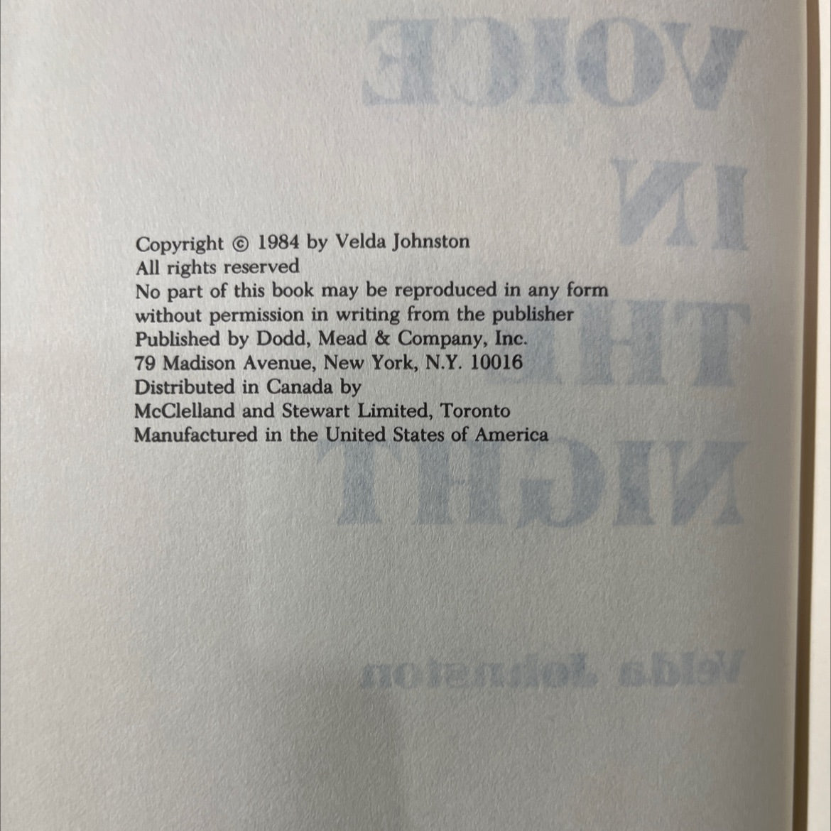 diov thom voice in the night book, by Velda Johnston, 1984 Hardcover image 3