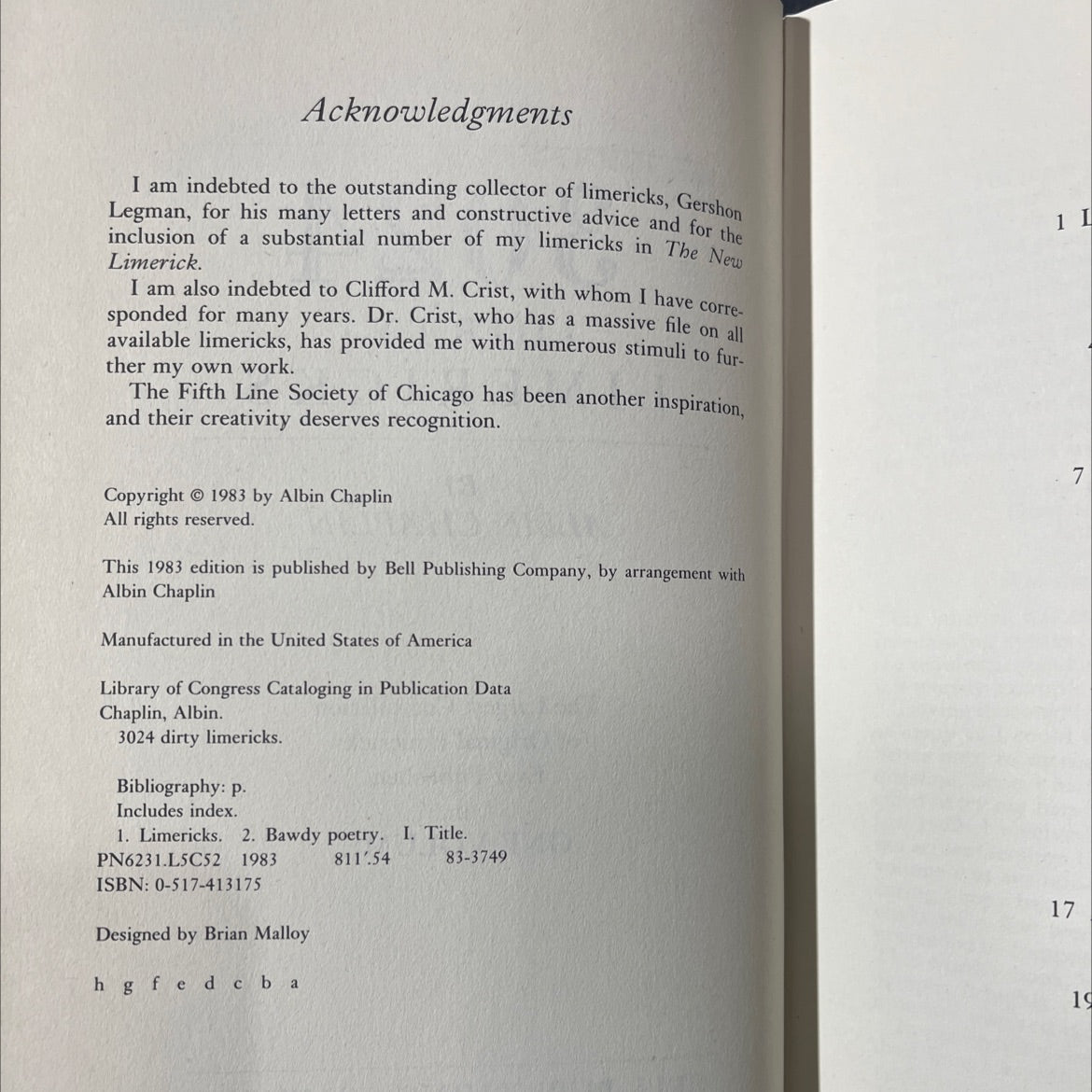 dirty limericks book, by Albin Chaplin, 1983 Hardcover image 3