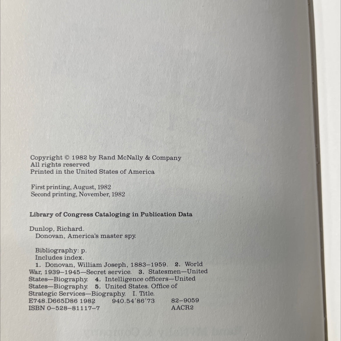 donovan, america's master spy book, by richard dunlop, 1982 Hardcover image 3