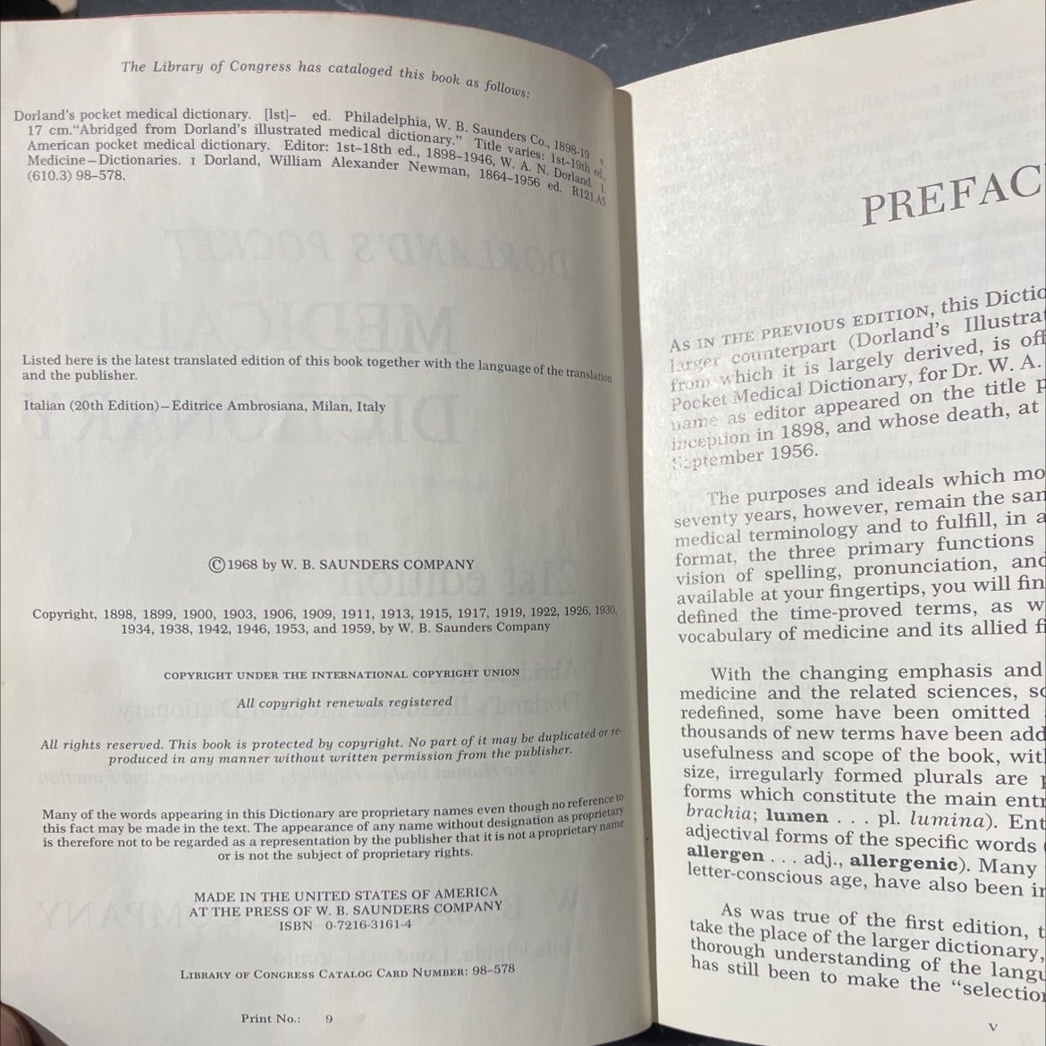 dorland's pocket medical dictionary book, by william alexander newman dorland, 1968 Hardcover image 3