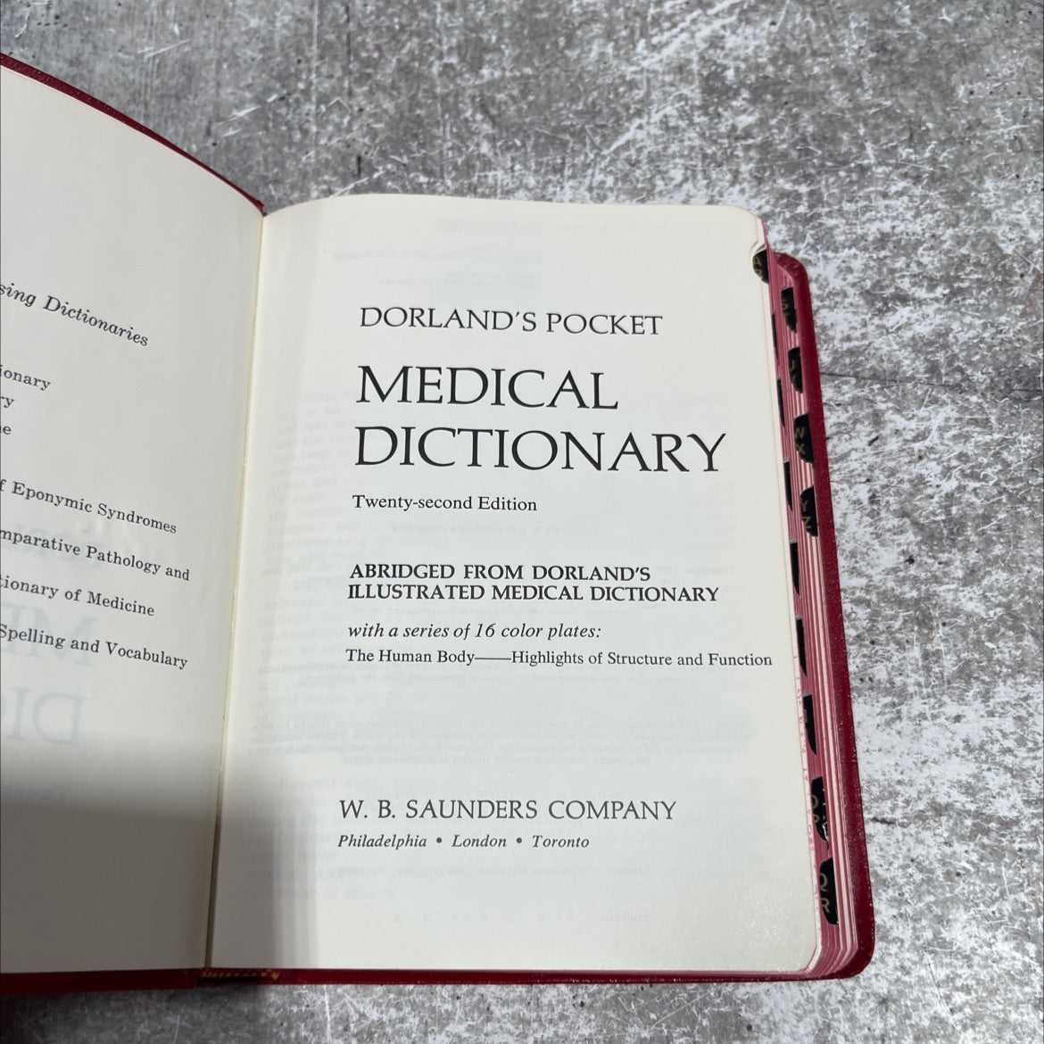dorland's pocket medical dictionary book, by unknown, 1977 Leather image 2