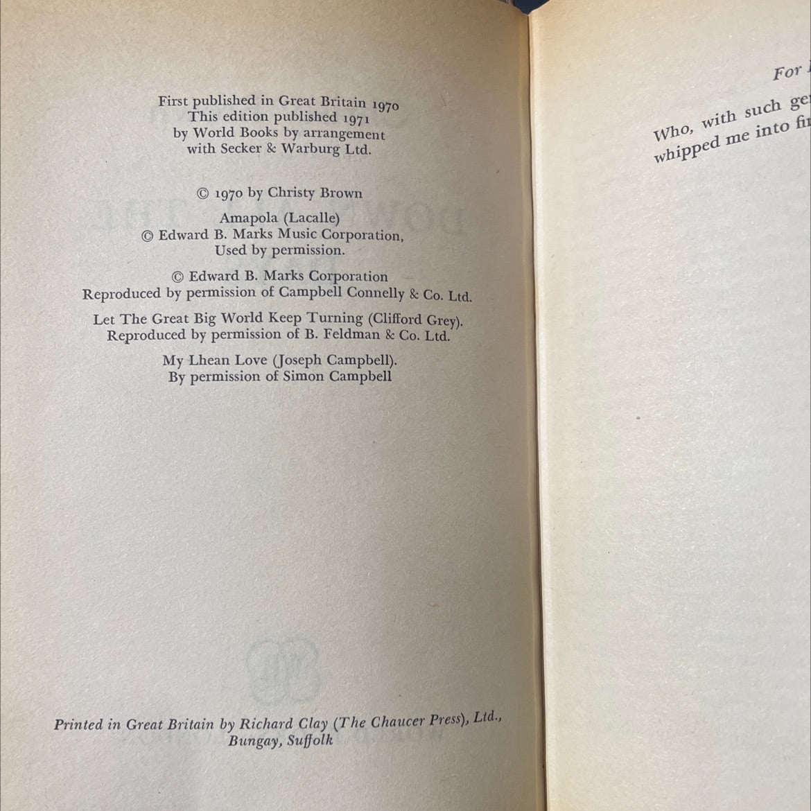 down all the days book, by christy brown, 1970 Hardcover image 3