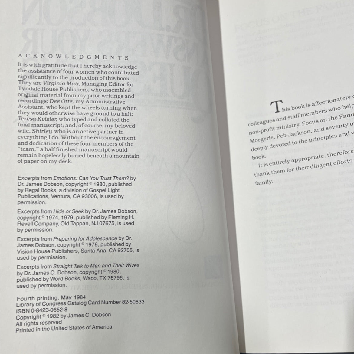 dr.dobson answers your questions book, by james dobson, 1982 Hardcover image 3