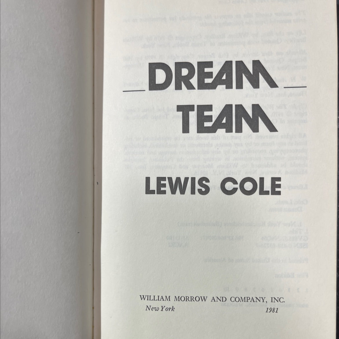 dream team book, by lewis cole, 1981 Hardcover image 2