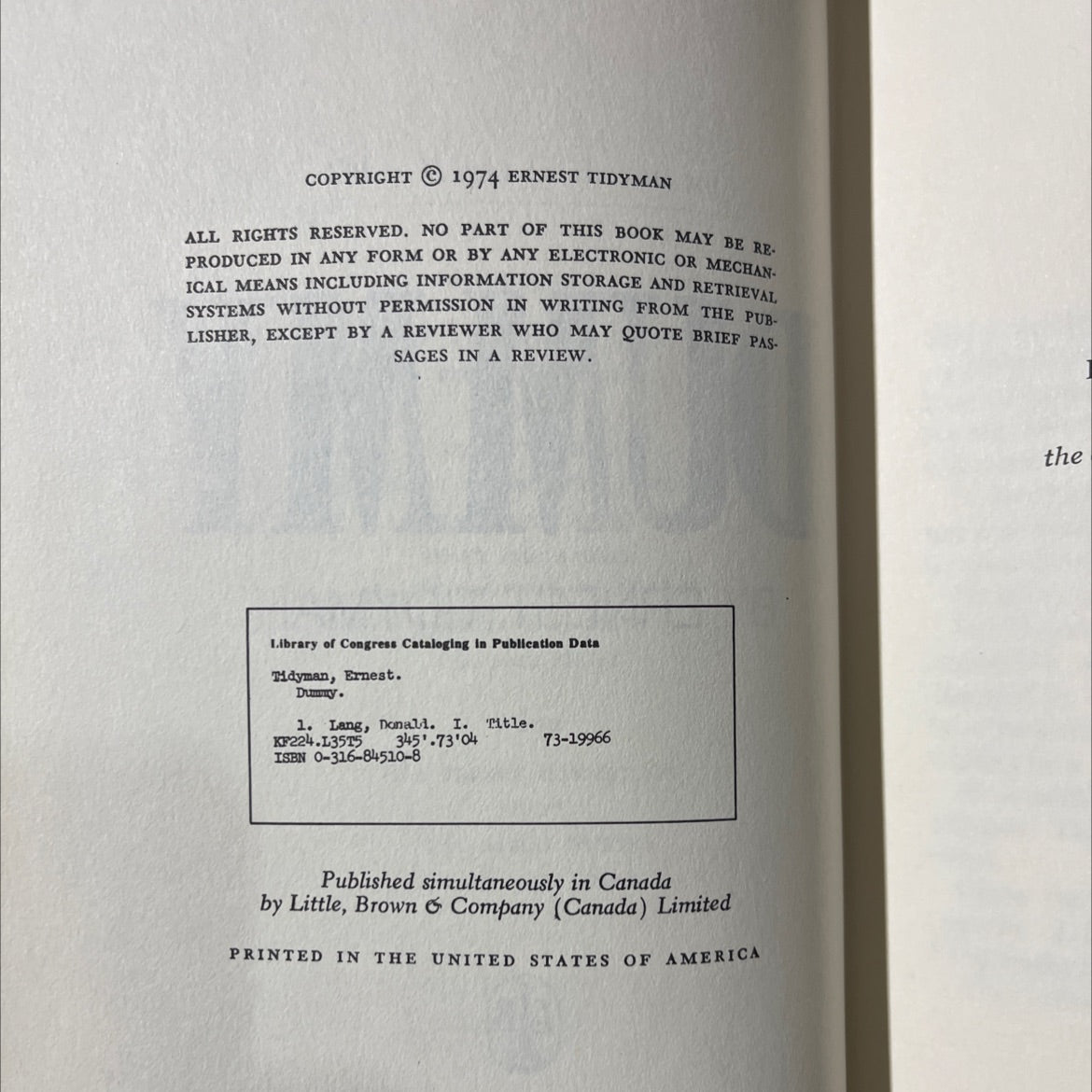 dummy book, by ernest tidyman, 1974 Hardcover image 3