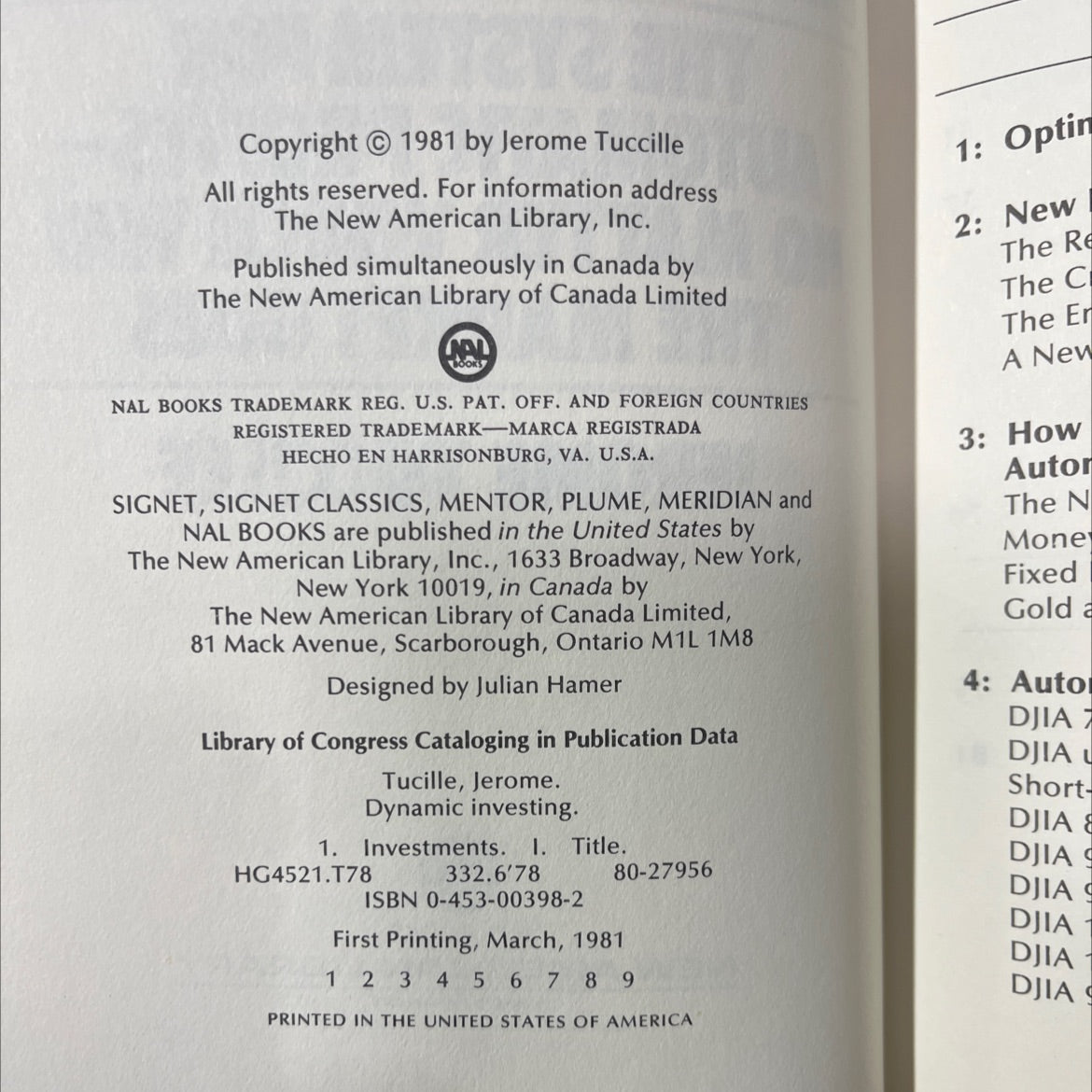 dynamic investing book, by jerome tuccille, 1981 Hardcover image 3