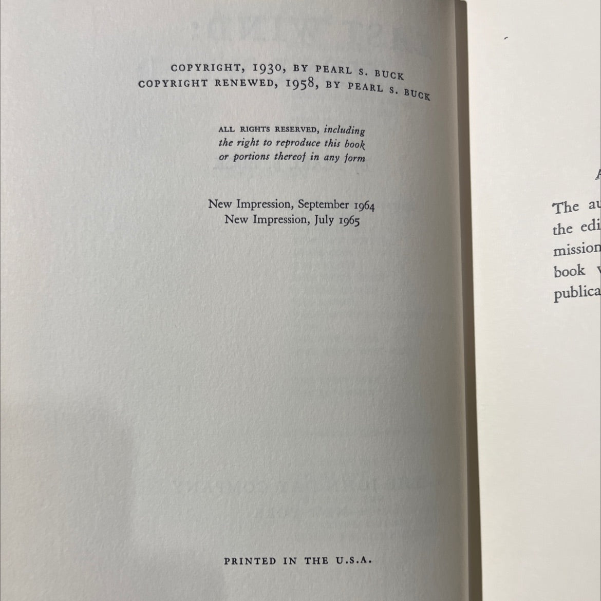 east wind: west wind marriage book, by pearl s. buck, 1958 Hardcover image 3