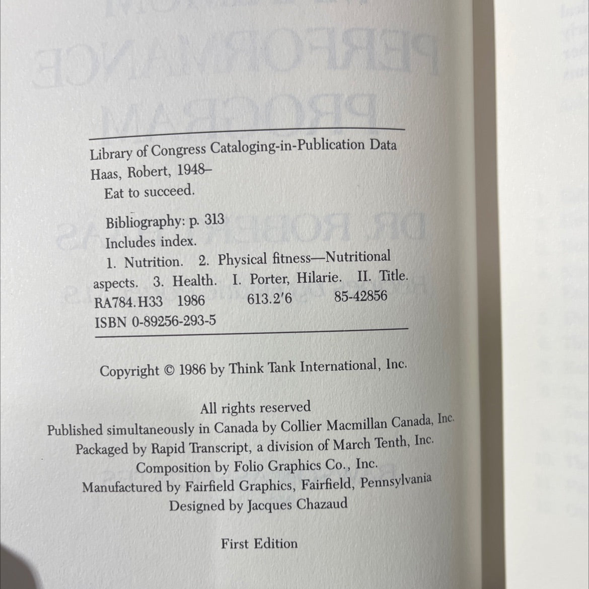 eat to succeed book, by robert haas, 1986 Hardcover image 3