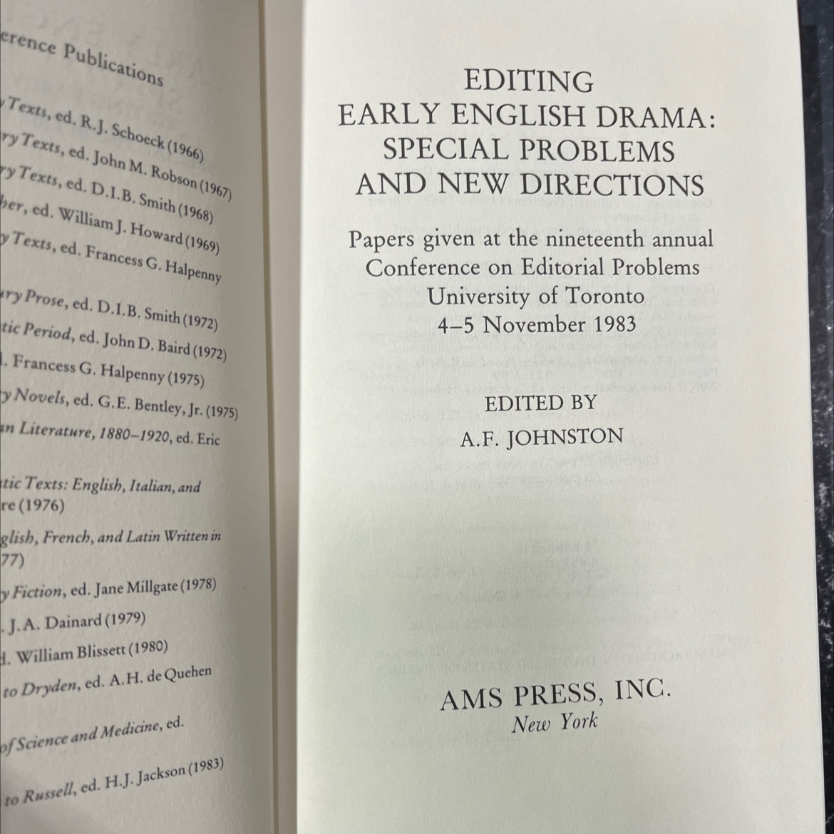editing early english drama: special problems and new directions book, by A.F. Johnston, 1987 Hardcover image 2
