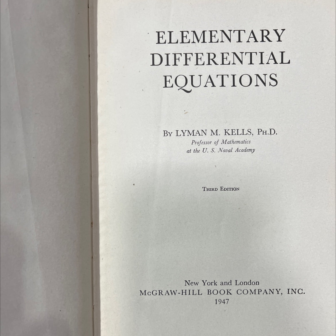 elementary differential equations book, by lyman m. kells, 1947 Hardcover image 2