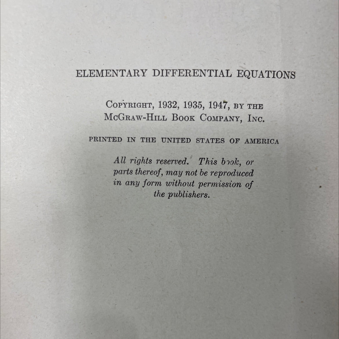elementary differential equations book, by lyman m. kells, 1947 Hardcover image 3