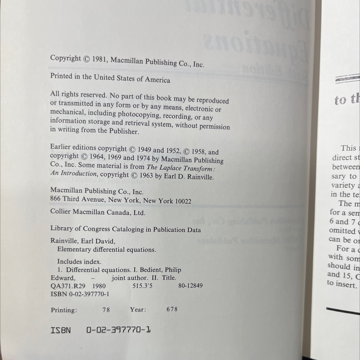 elementary differential equations book, by Earl D. Rainville, Phillip E. Bedient, 1981 Hardcover image 3