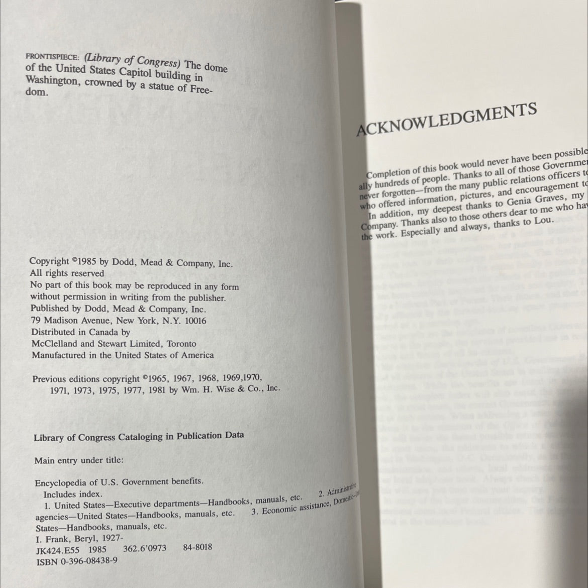 encyclopedia of u.s. government benefits book, by beryl frank, 1985 Hardcover image 3