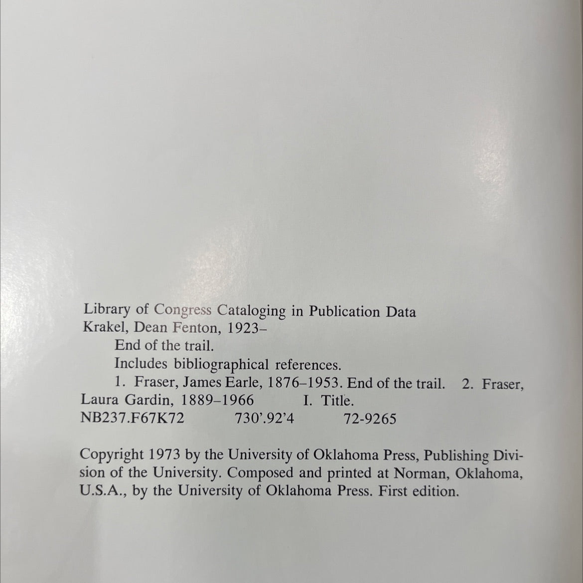 end of the trail the odyssey of a statue book, by dean krakel, 1973 Hardcover image 3