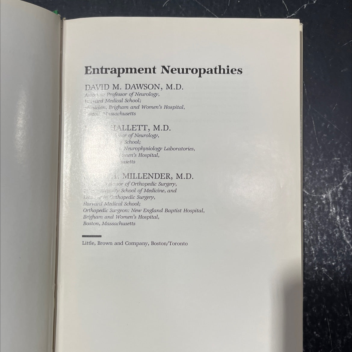 entrapment neuropathies book, by David M. Dawson, Mark Hallett, Lewis H. Millender, 1983 Hardcover image 2