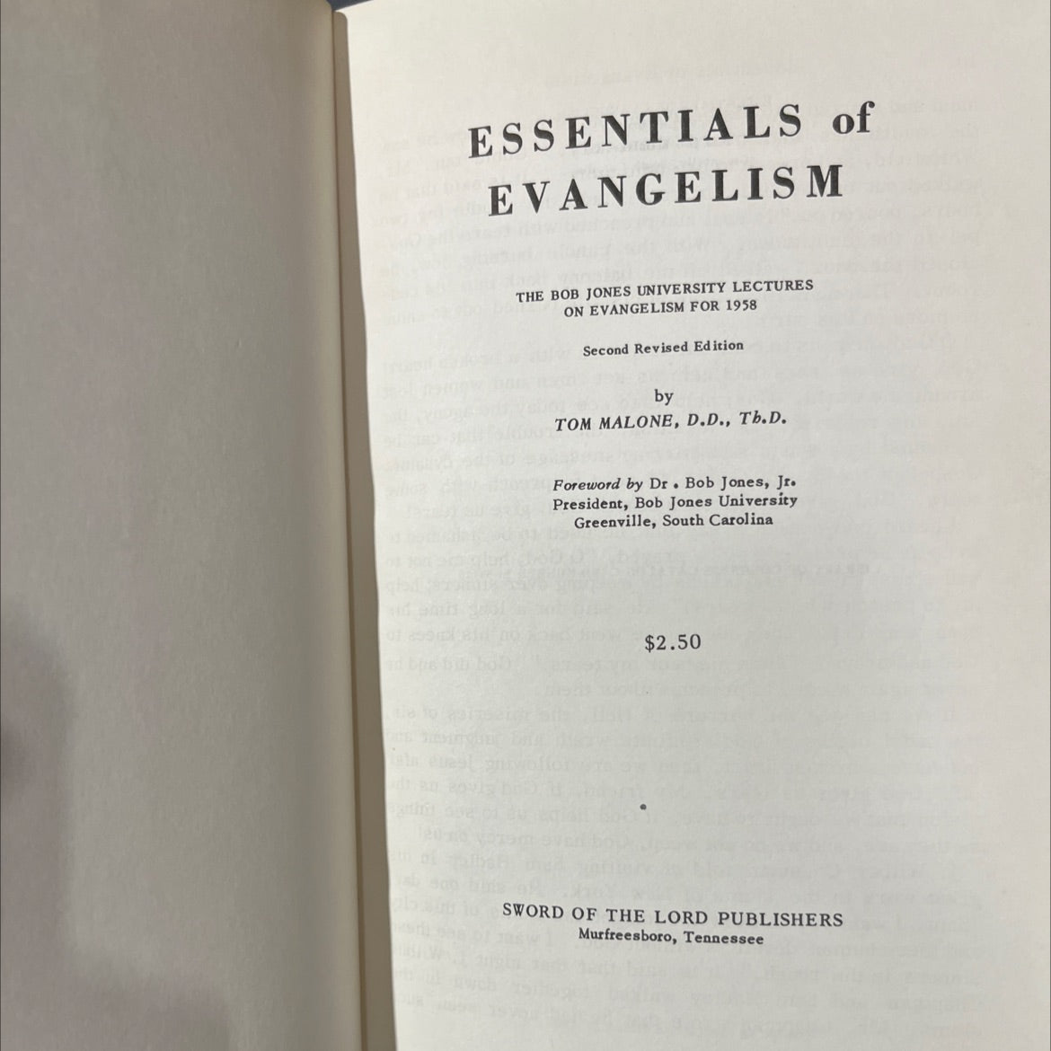 essentials of evangelism book, by tom malone, d.d., th.d., 1958 Hardcover image 2