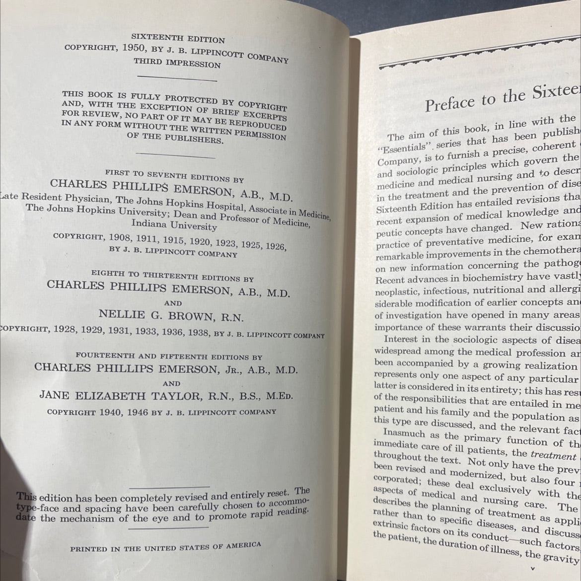essentials of medicine the basis of nursing care book, by charles phillips emerson jr., jane elizabeth taylor, 1950 image 3