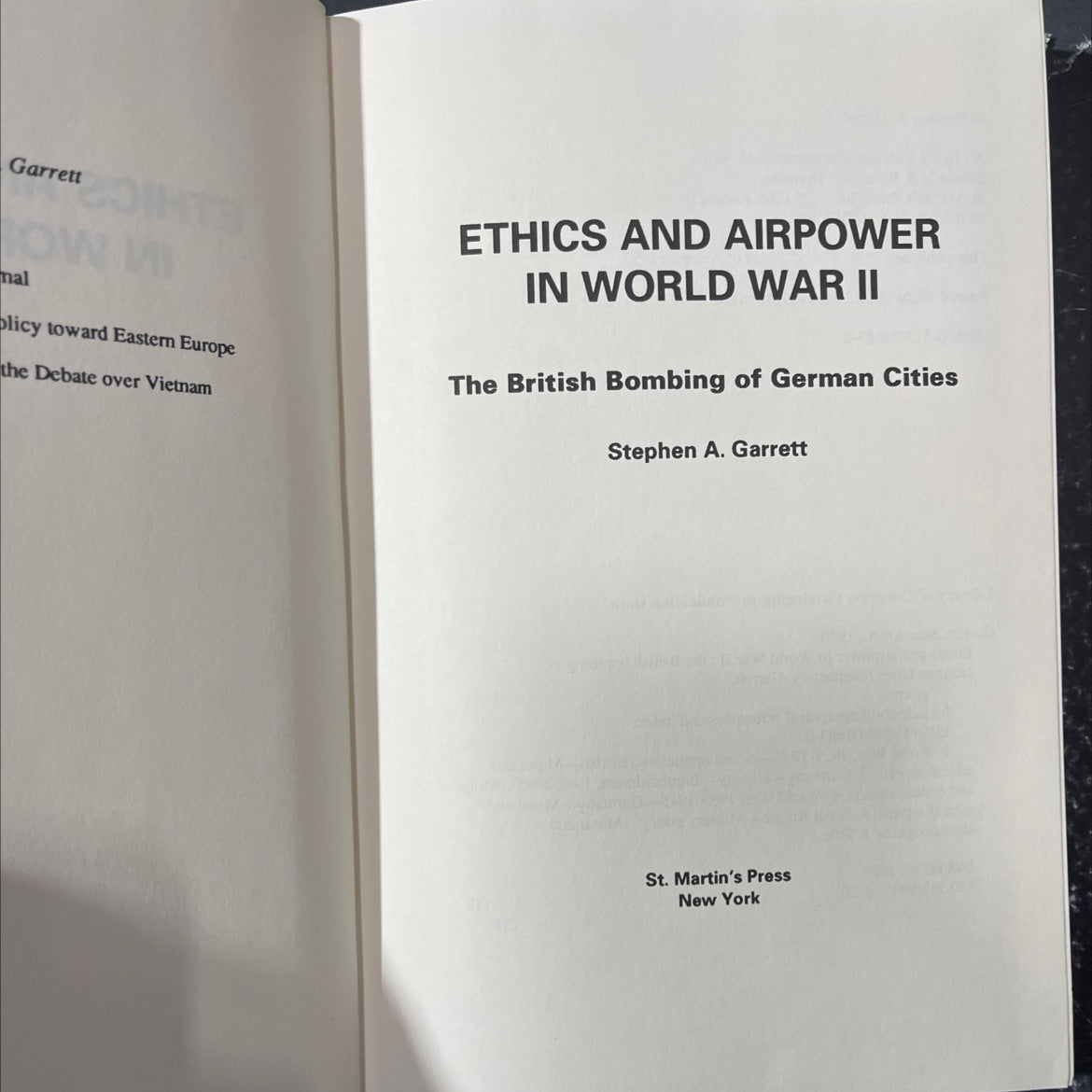 ethics and airpower in world war ii the british bombing of german cities book, by Stephen A. Garrett, 1993 Hardcover image 2