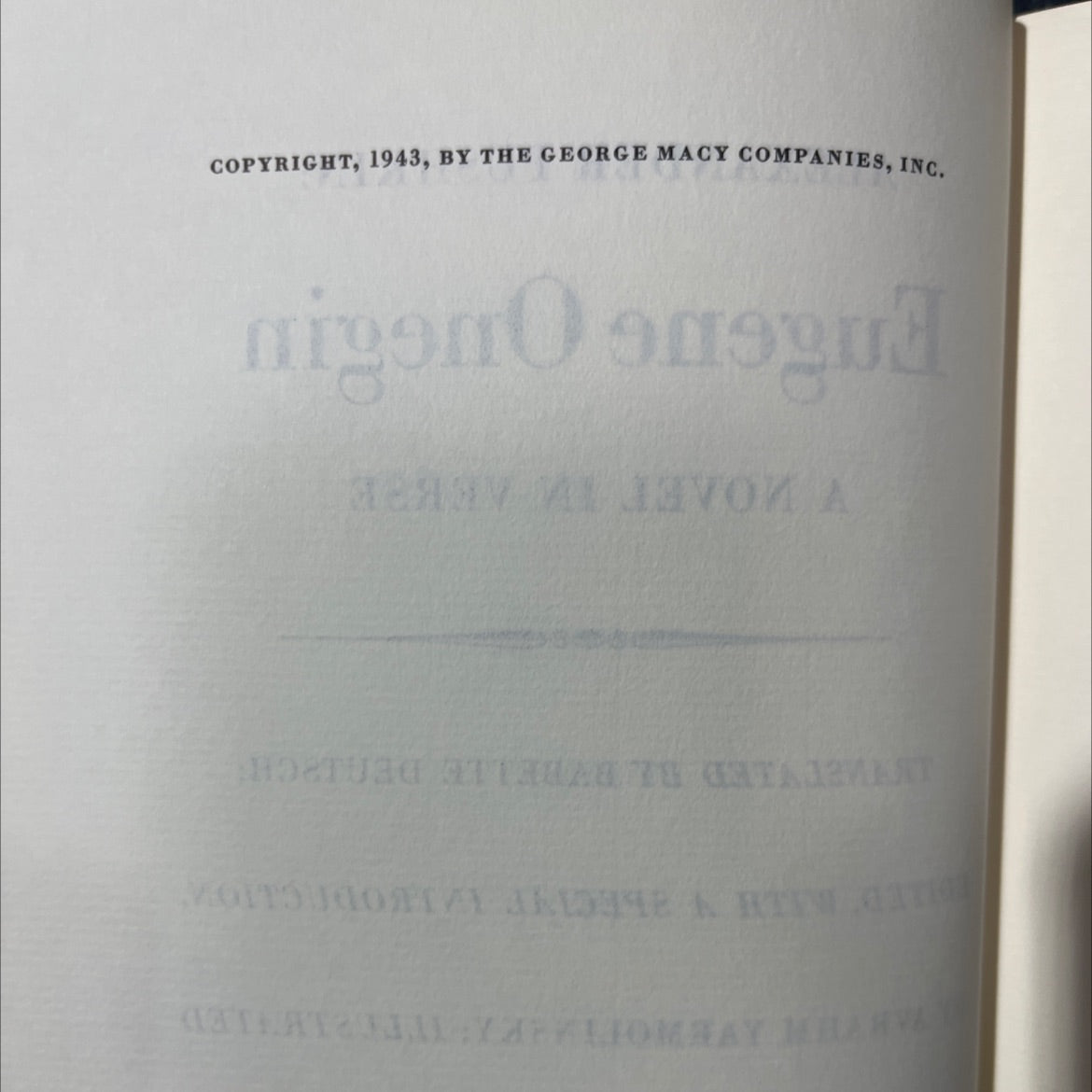 eugene onegin book, by alexander pushkin, 1943 Hardcover image 3