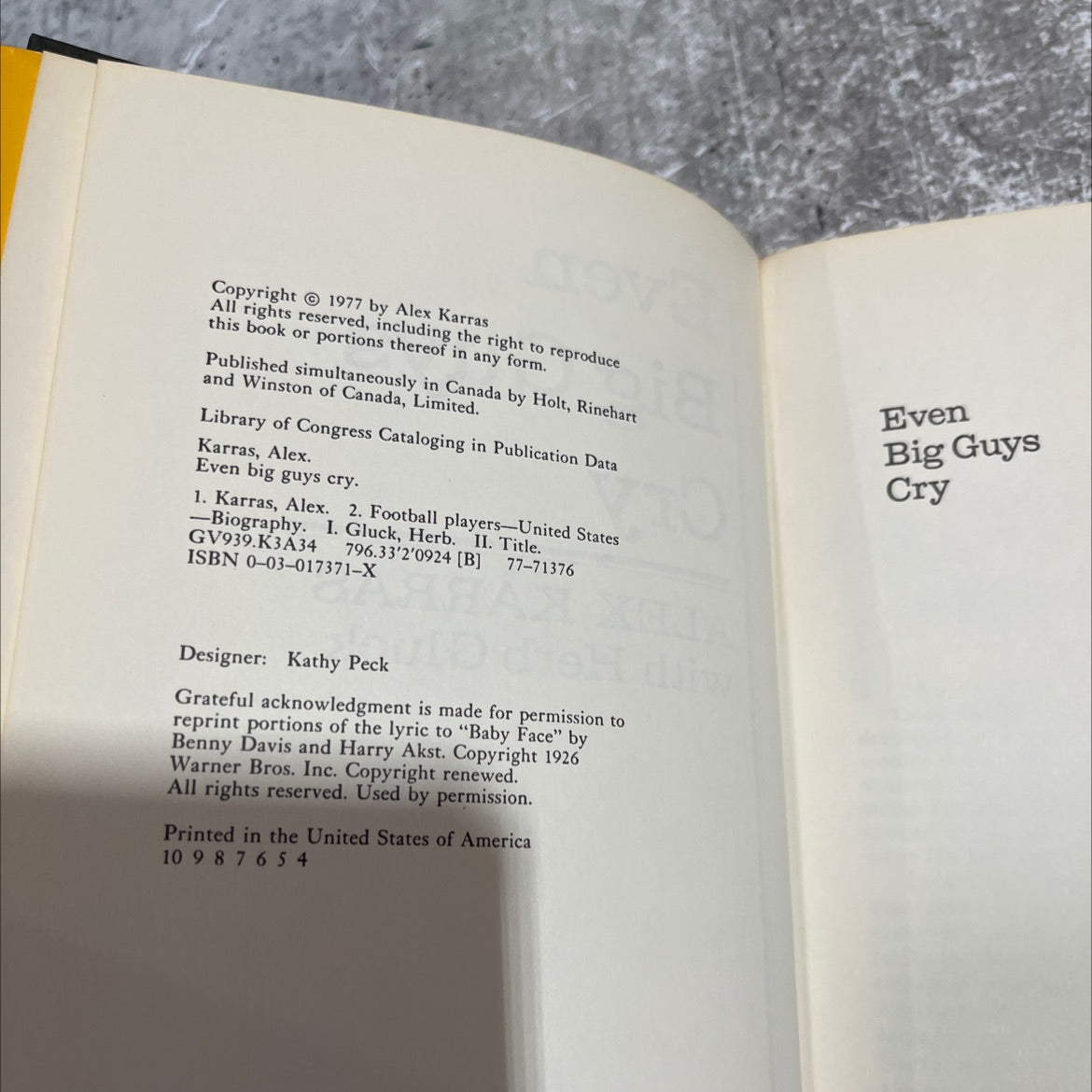 even big guys cry book, by alex karras, 1977 Hardcover image 3