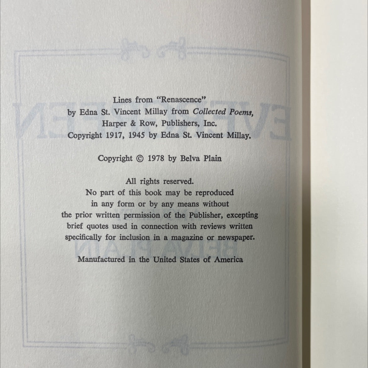 evergreen book, by belva plain, 1978 Hardcover image 3