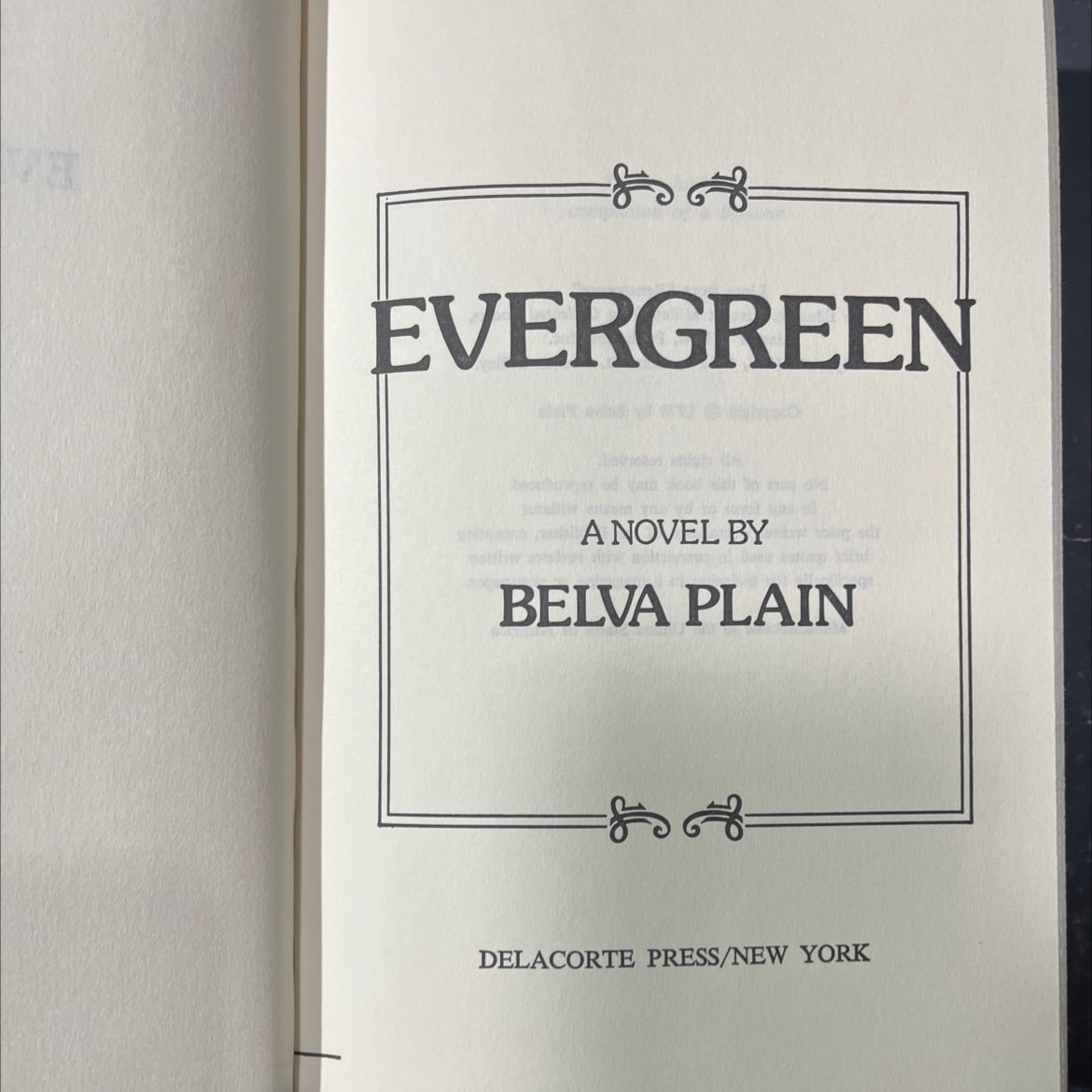 evergreen book, by belva plain, 1978 Hardcover image 2