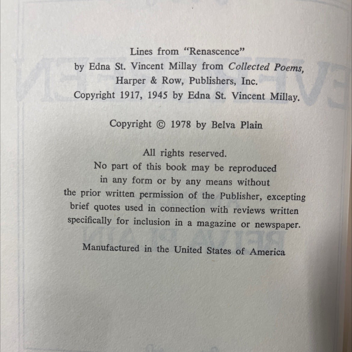 evergreen book, by belva plain, 1978 Hardcover image 3