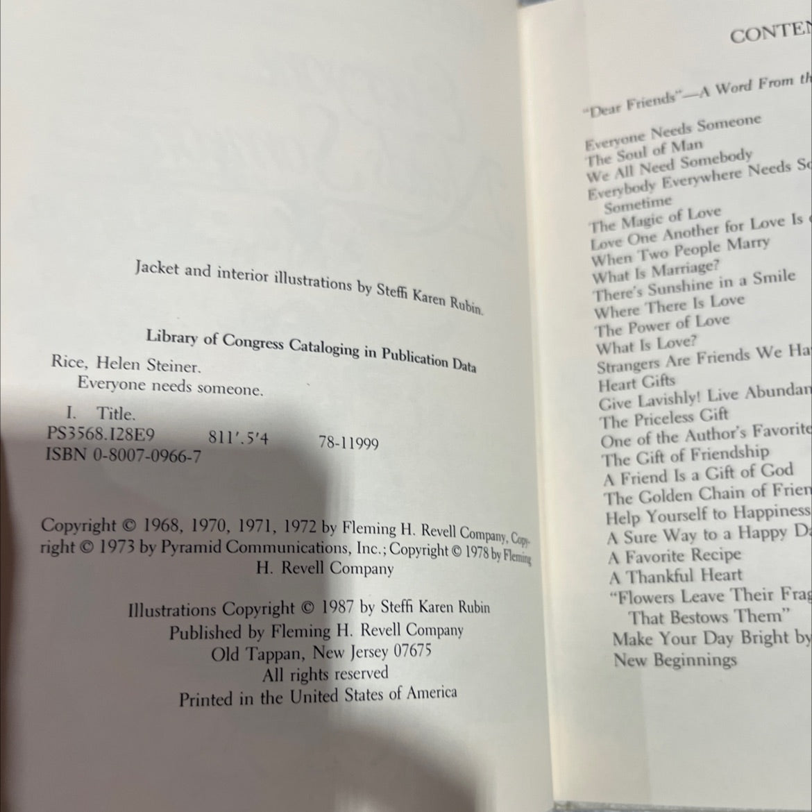 everyone needs someone book, by helen steiner rice, 1978 Hardcover image 3