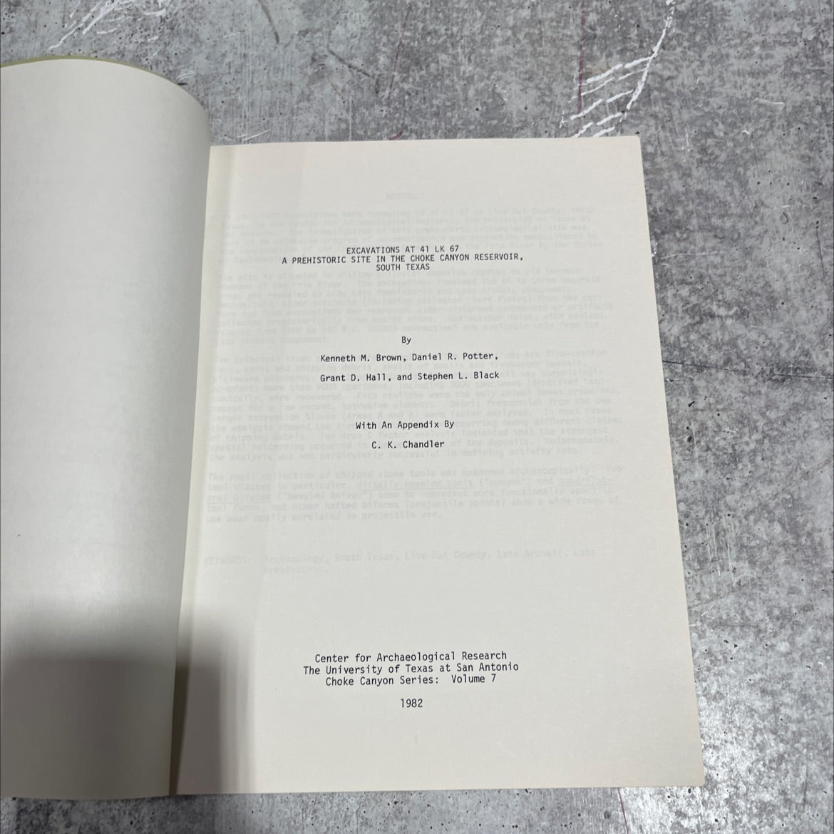 excavations at 41 lk 67 a prehistoric site in the choke canyon reservoir, south texas book, by Kenneth M. Brown, Daniel image 2