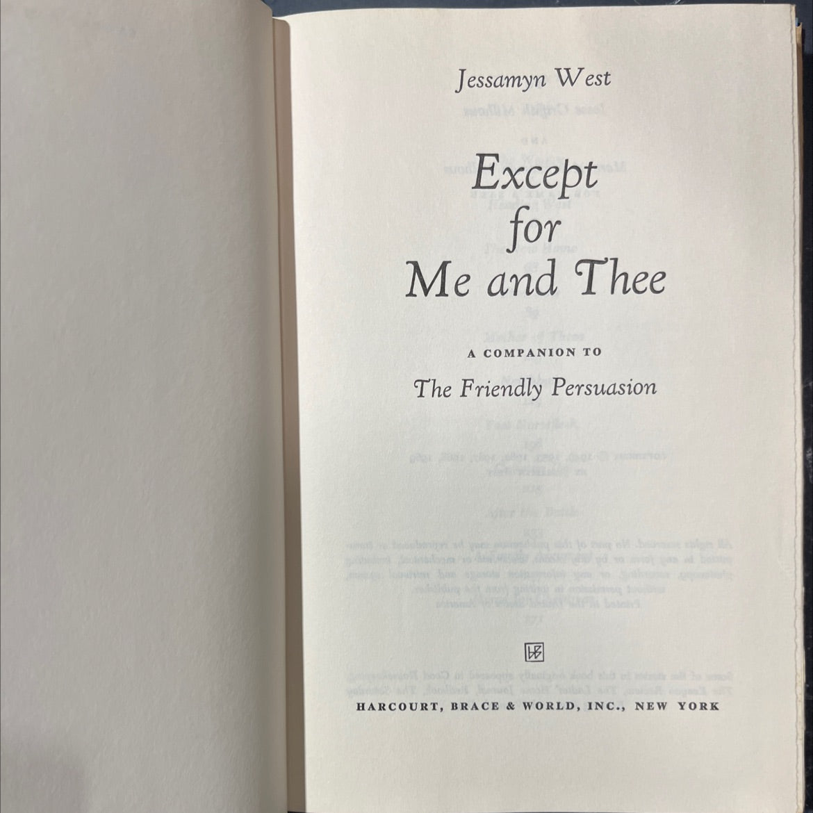 except for me and thee book, by Jessamyn West, 1969 Hardcover image 2
